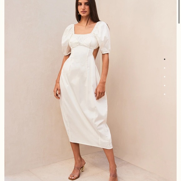 CULT GAIA ZOWIE CUT-OUT MIDI DRESS WHITE COTTON POPLIN FABRICATION SIZE 4 - Picture 6 of 16